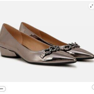 New Size 8 Naturalizer Becca Pewter Metallic Flats with Chain Detail  (ABBA)